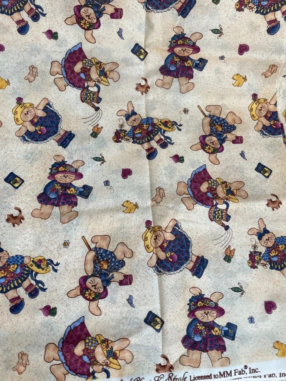 1 7/8y x 44” Vintage Bunny Kins Print Cotton Fabric Crafts Quilting